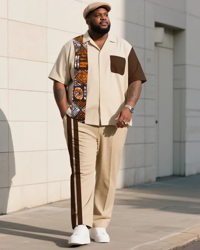 Big Boy Essential 2025 Fashion Striped Colorblock Short Sleeve Shirt Trousers Suit sold by Biggmans