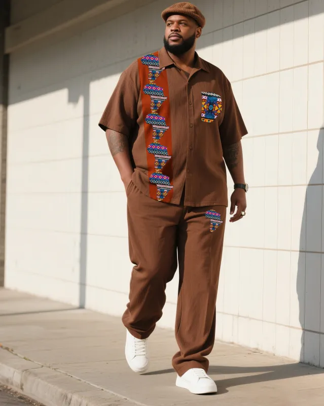 Big Boy Must-Have 2025 Vintage Striped Colorblock Short Sleeve Shirt Trousers Suit sold by Biggmans