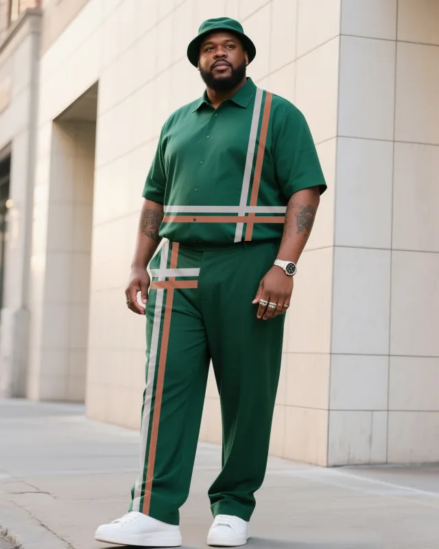 Big Boy Essential Fashion Striped Colorblock Short Sleeve Shirt Trousers Suit sold by Biggmans