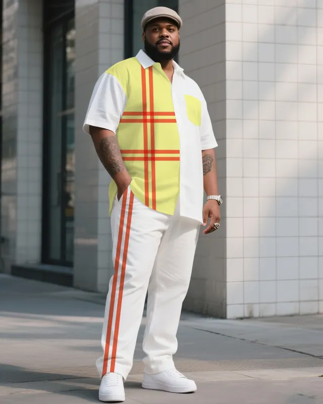 Big Boy Must-Have Striped Colorblock Short Sleeve Shirt Trousers Suit sold by Biggmans