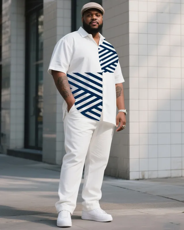 Big Boy Must-Have 2025 Popular Irregular Striped Short Sleeve Shirt Trousers Suit sold by Biggmans