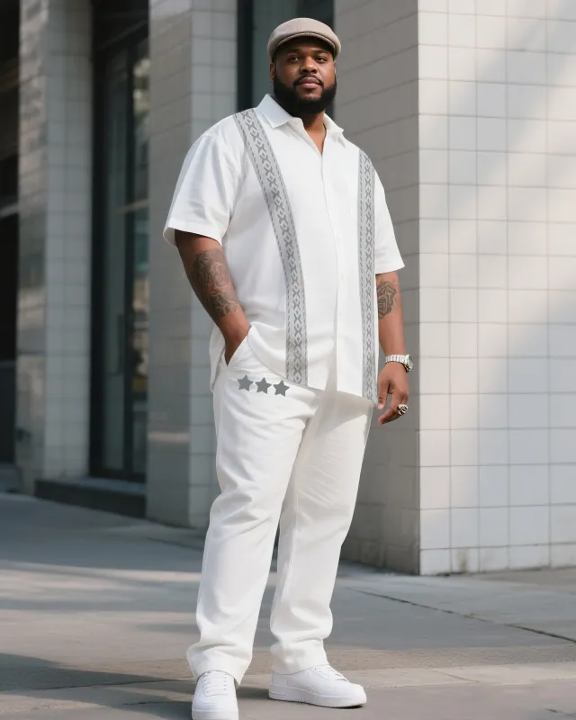 Big Boy Essential 2025 Popular Double Striped Stars Short Sleeve Shirt Trousers Suit sold by Biggmans