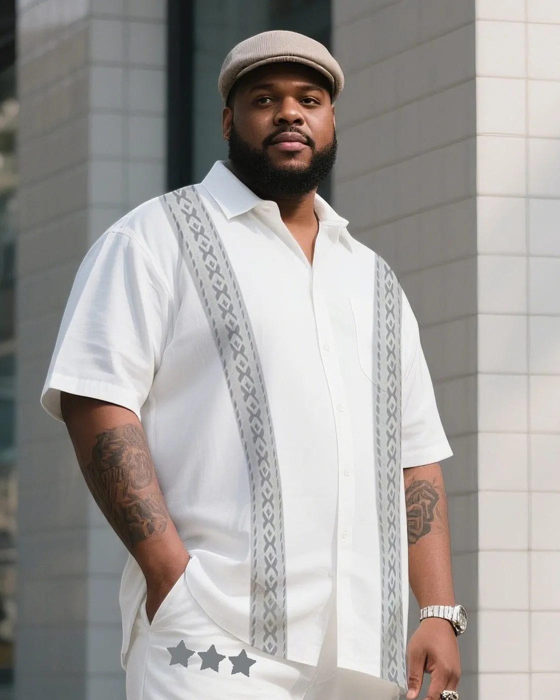 Big Boy Essential 2025 Popular Double Striped Stars Short Sleeve Shirt Trousers Suit sold by Biggmans product image thumbnail 2