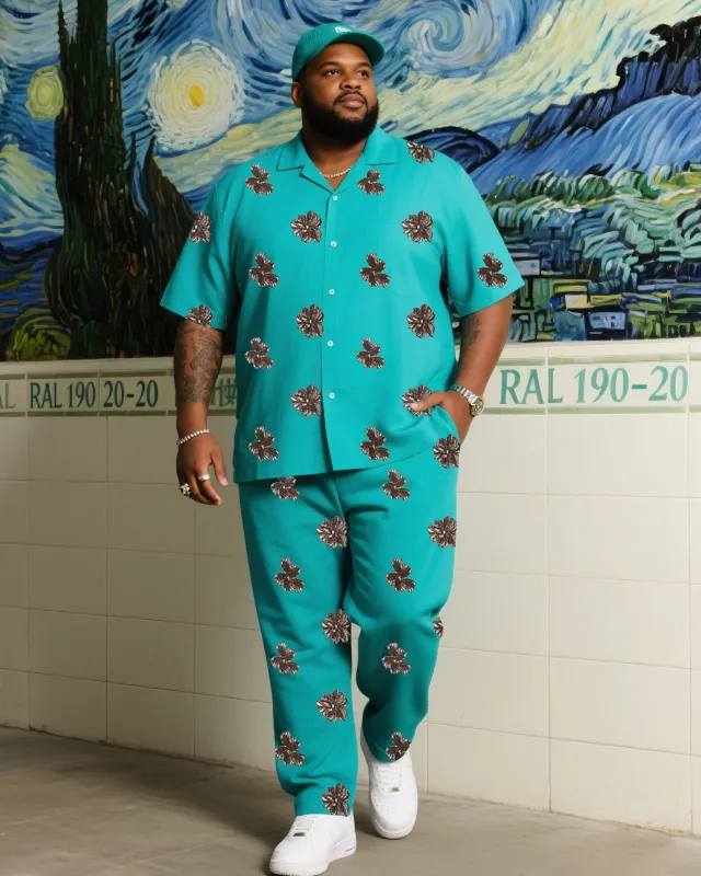 Big Boy Summer Light Blue Retro Creative Printed Short Sleeve Shirt Trousers Suit sold by Biggmans