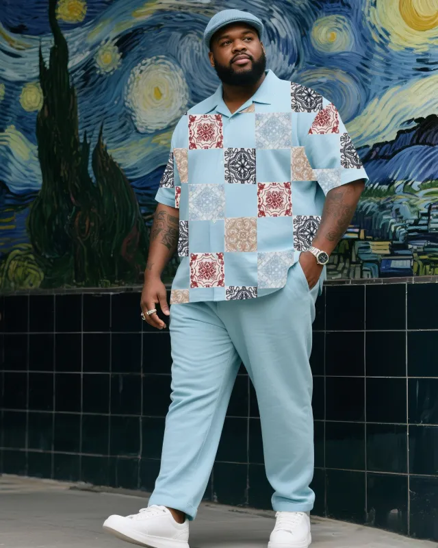 Big Boy Summer Light Blue Creative Printing Short-sleeved Shirt Trousers Suit sold by Biggmans