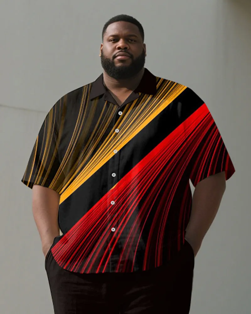 Men's Plus Size Yellow Red Color Block Line Geometric Printing Short Sleeve Shirt Trousers Suit sold by Biggmans product image thumbnail 2