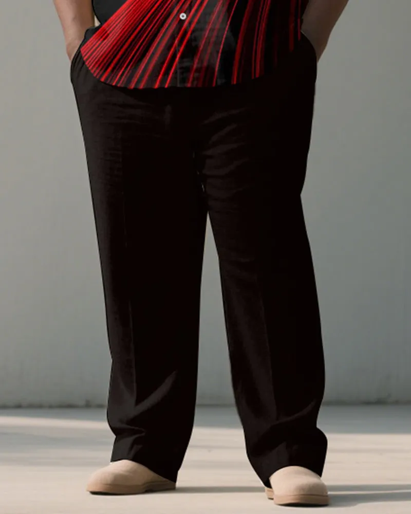 Men's Plus Size Yellow Red Color Block Line Geometric Printing Short Sleeve Shirt Trousers Suit sold by Biggmans product image thumbnail 3