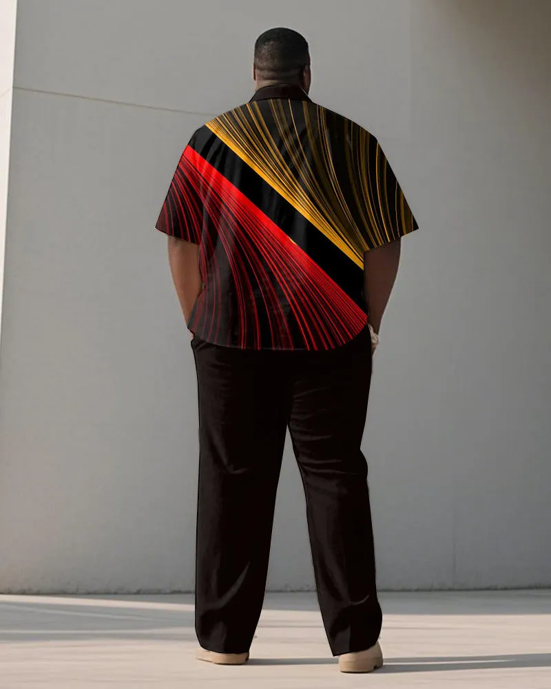 Men's Plus Size Yellow Red Color Block Line Geometric Printing Short Sleeve Shirt Trousers Suit sold by Biggmans product image thumbnail 4
