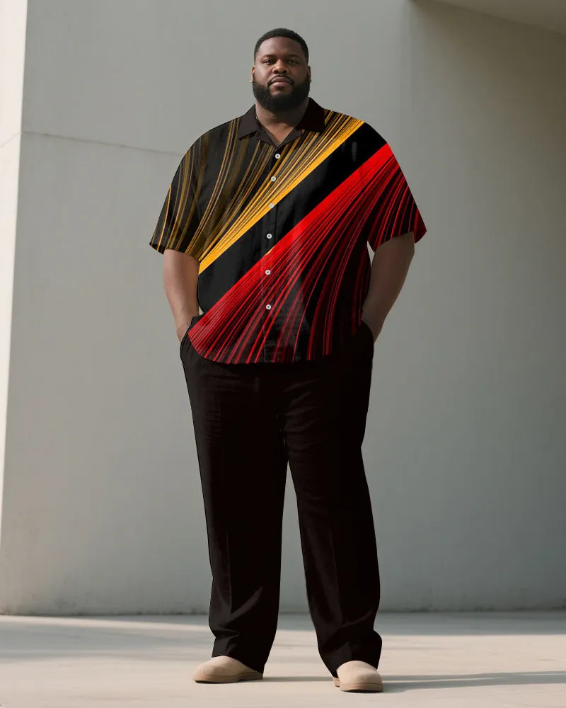 Men's Plus Size Yellow Red Color Block Line Geometric Printing Short Sleeve Shirt Trousers Suit sold by Biggmans
