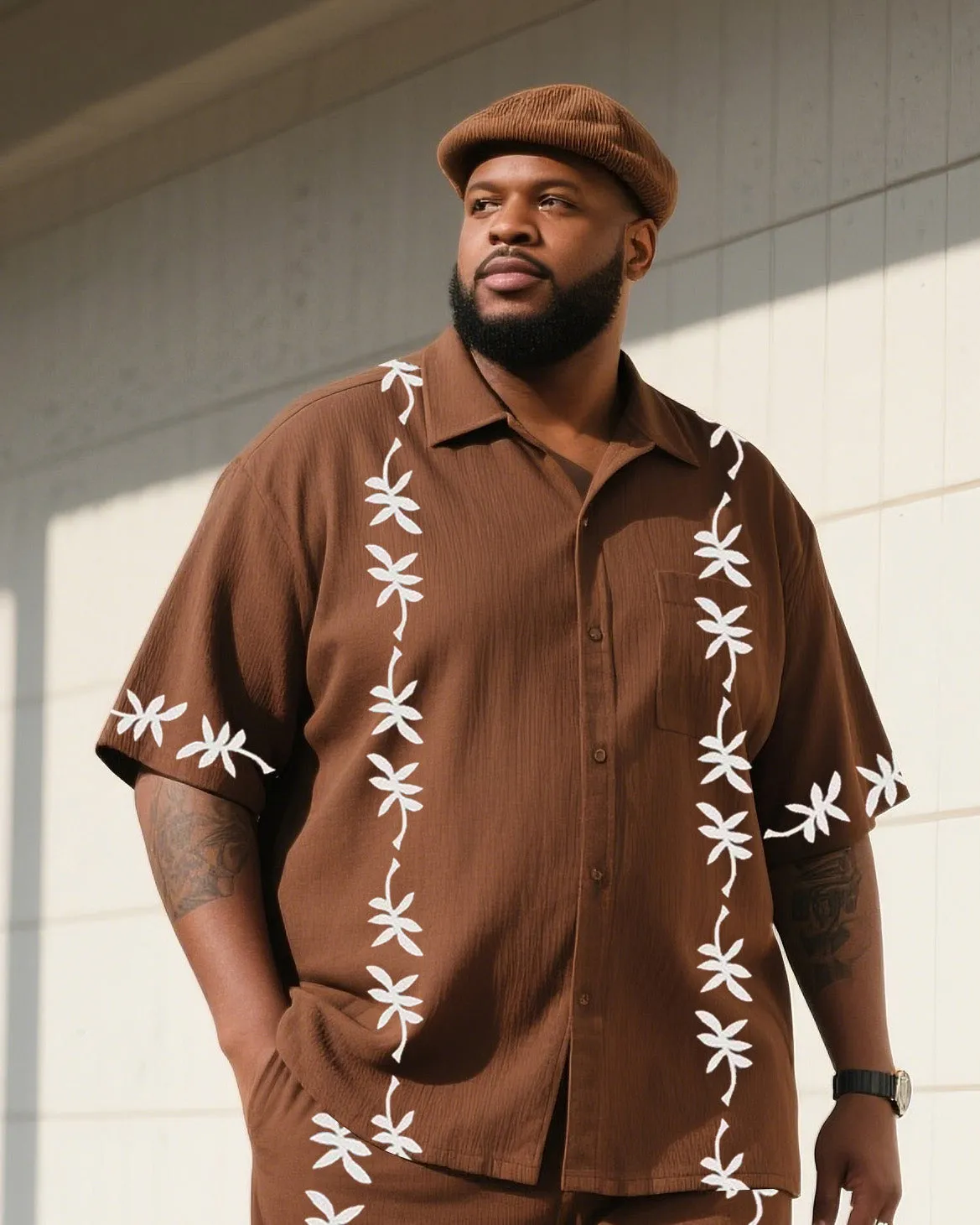 Big Boy Daily Casual Brown Simple Flower Short Sleeve Shirt Trousers Suit sold by Biggmans product image thumbnail 2