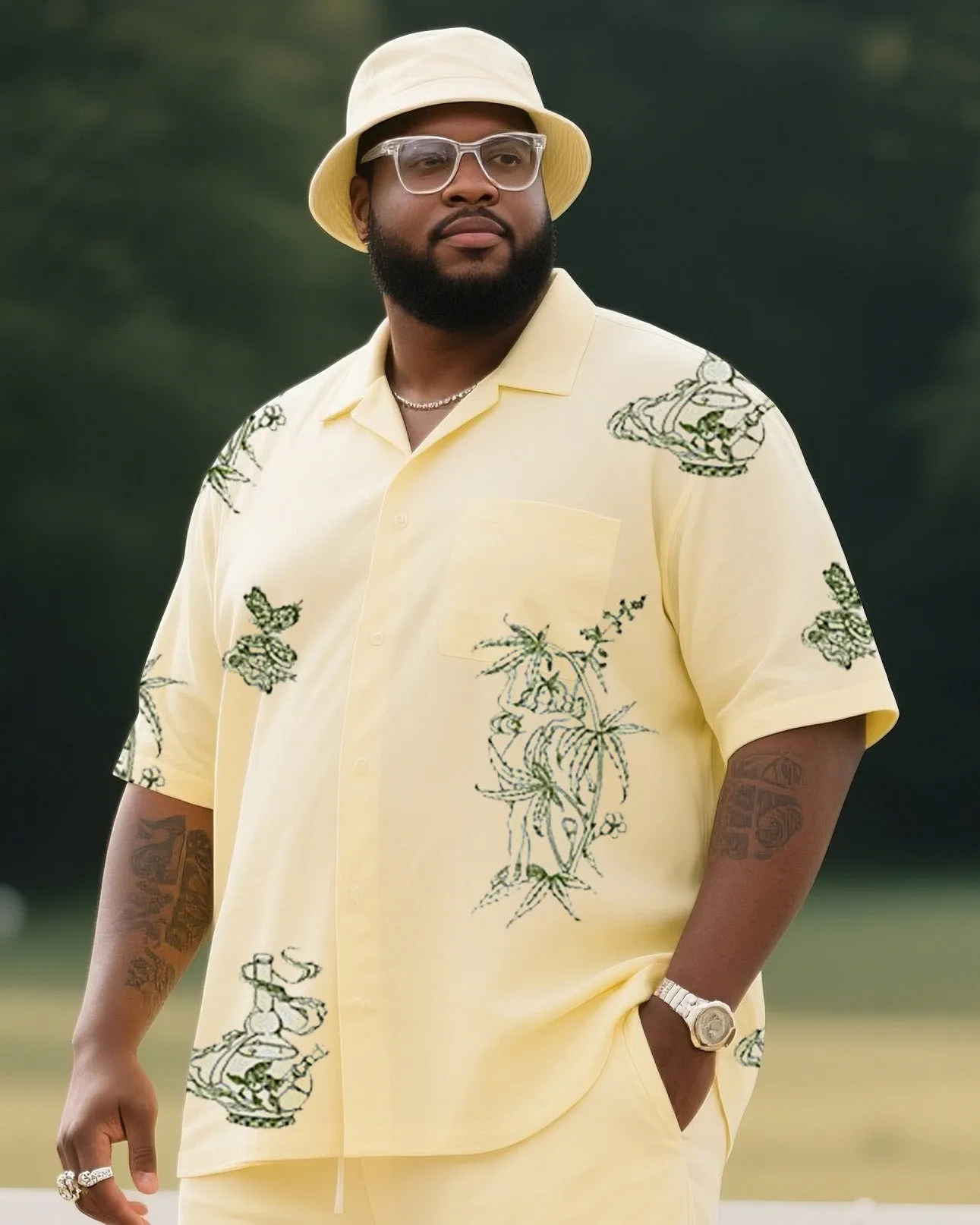 Big Boy Daily Casual Light Yellow Simple Flower Short Sleeve Shirt Trousers Suit sold by Biggmans product image thumbnail 2