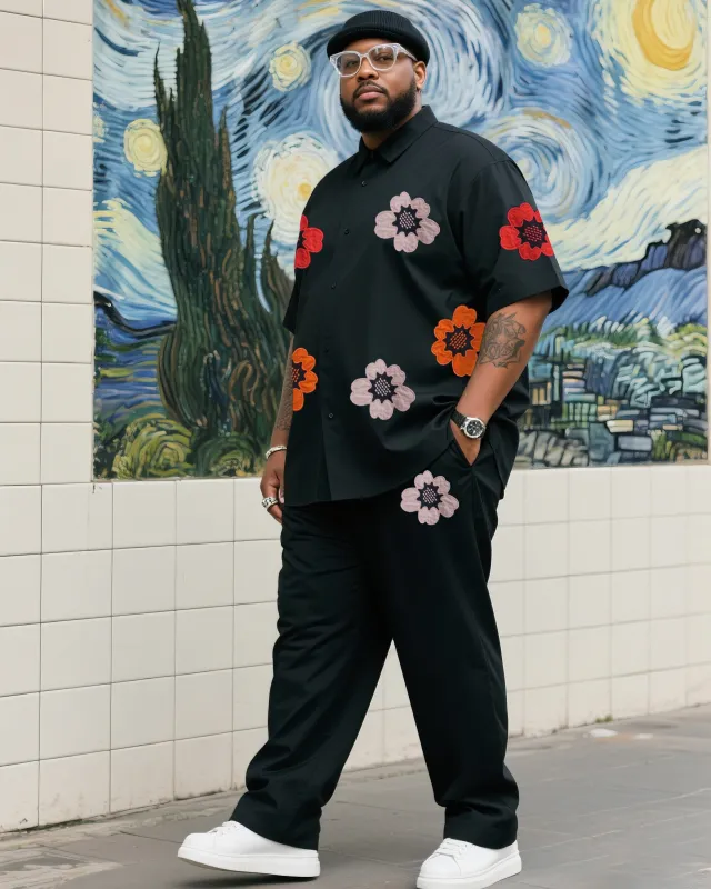 Big Boy Daily Casual Black Simple Flower Short Sleeve Shirt Trousers Suit sold by Biggmans
