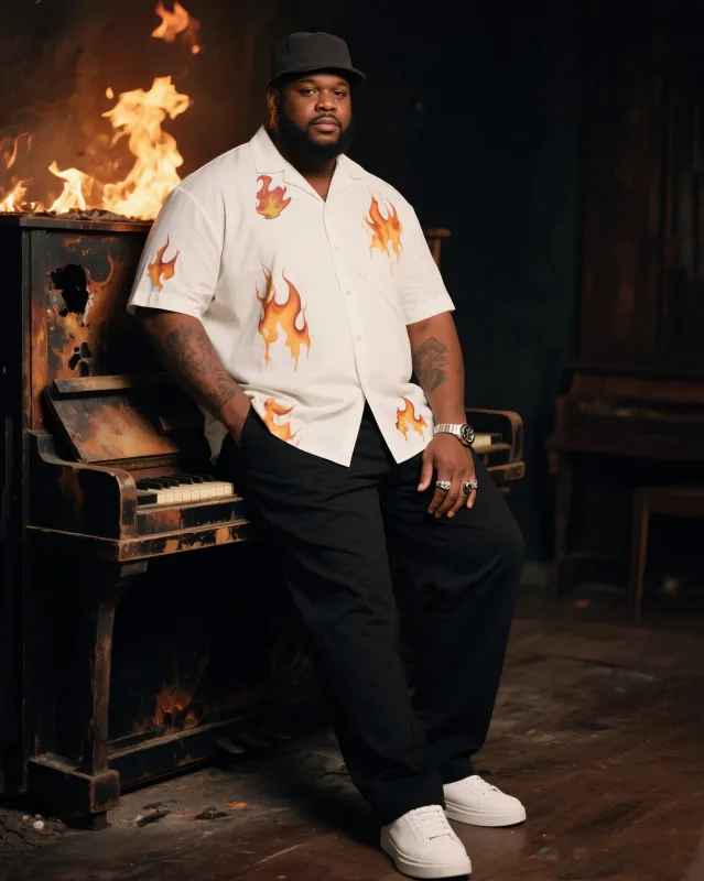 Big Boy Essential 2025 Fashion Flame Short Sleeve Shirt Trousers Suit sold by Biggmans