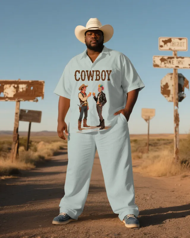 Big Guy's Western Theme Cowboy Cartoon Style Simple Short-Sleeve Shirt Pants Sets sold by Biggmans