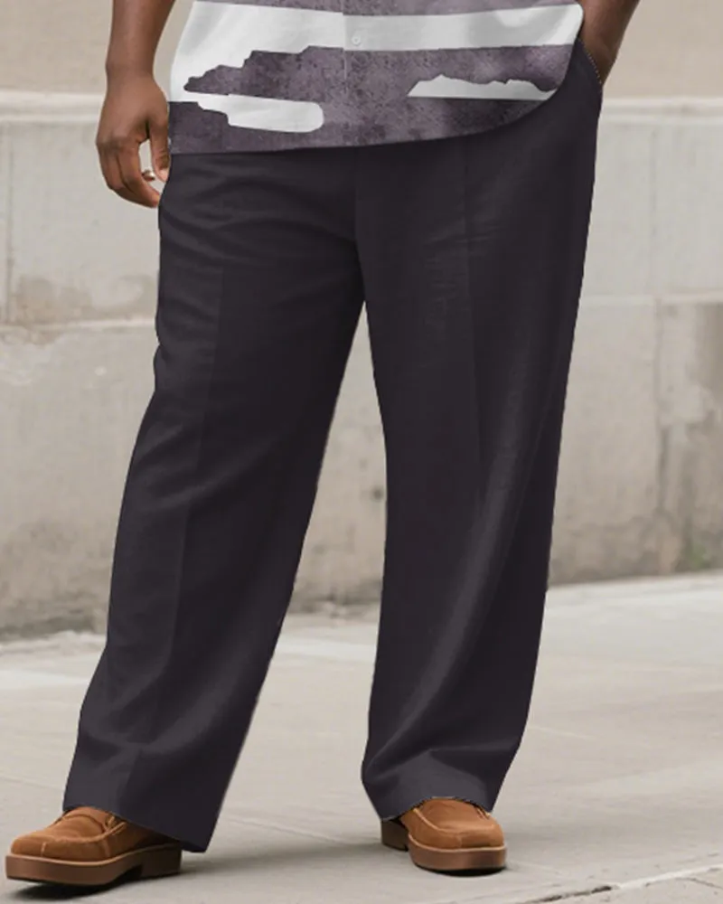 Men's Plus Size Simple Purple Abstract Color Block Print Short Sleeve Shirt Trousers Suit sold by Biggmans product image thumbnail 3