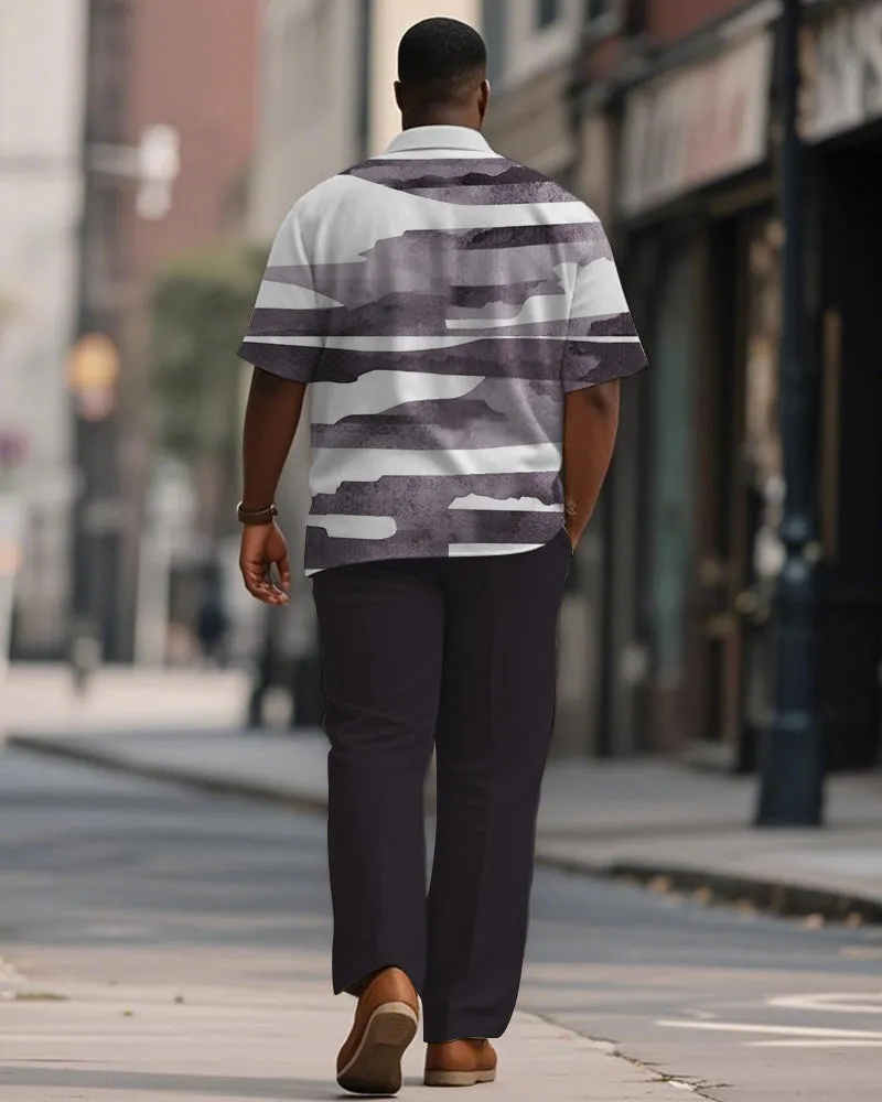 Men's Plus Size Simple Purple Abstract Color Block Print Short Sleeve Shirt Trousers Suit sold by Biggmans product image thumbnail 4