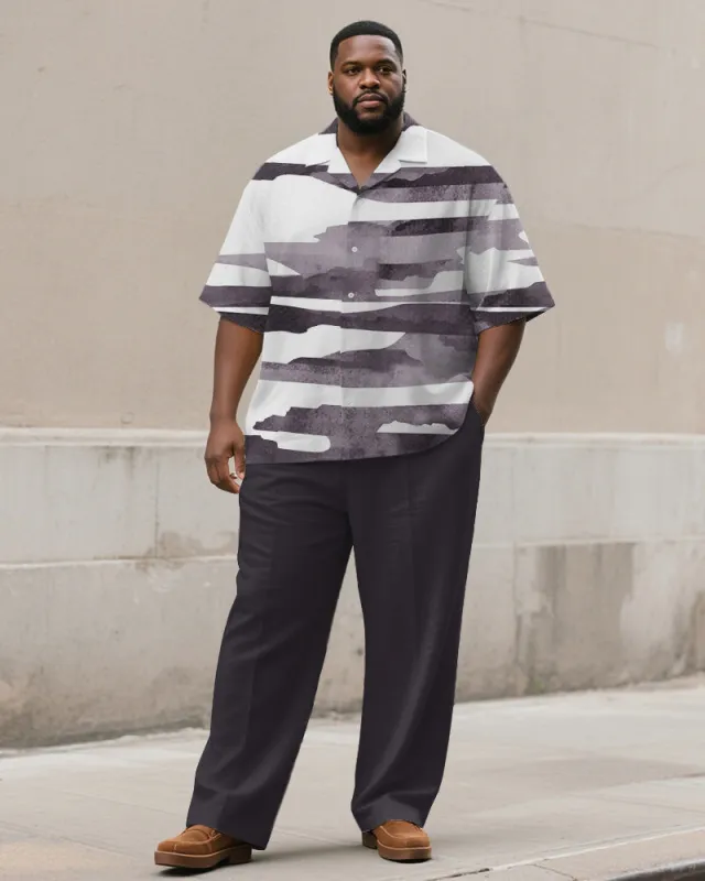 Men's Plus Size Simple Purple Abstract Color Block Print Short Sleeve Shirt Trousers Suit sold by Biggmans