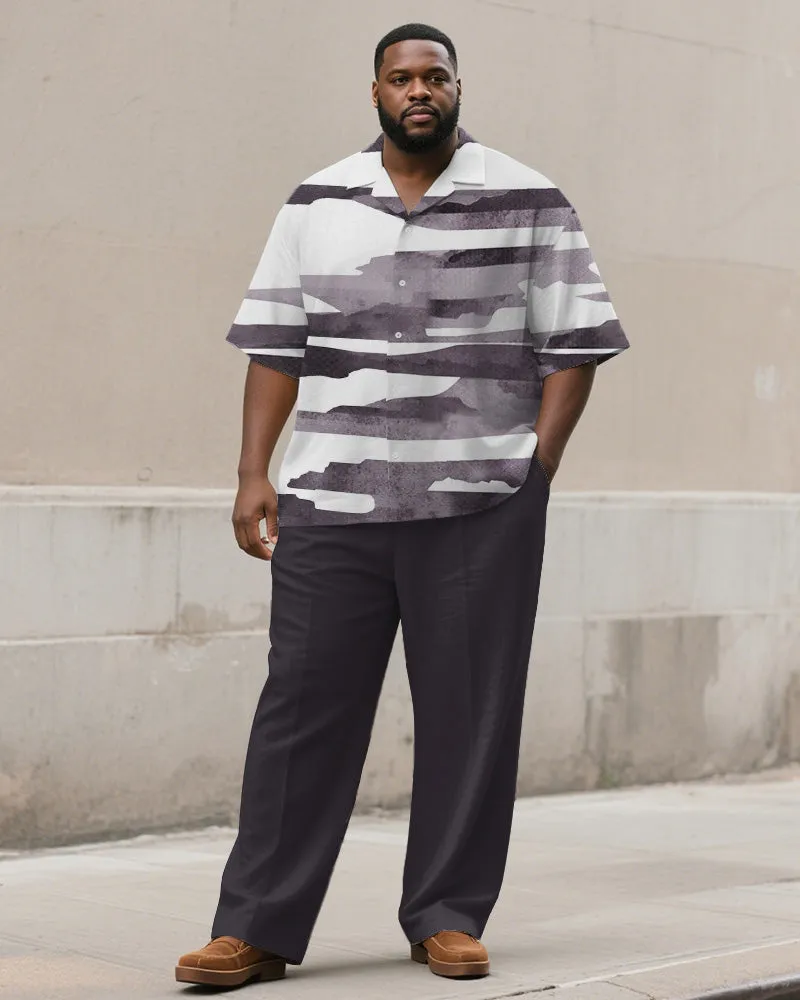 Men's Plus Size Simple Purple Abstract Color Block Print Short Sleeve Shirt Trousers Suit sold by Biggmans