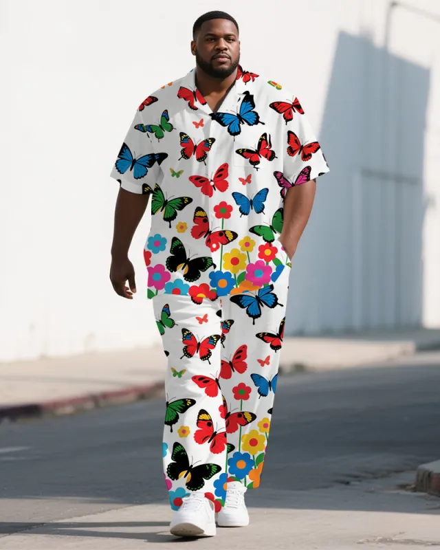 Men's Big and Tall Cartoon Butterfly World Street Style Short-Sleeve Shirt Pants Sets sold by Biggmans