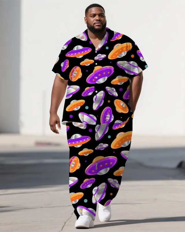 Men's Cartoon World Funny Spaceship Printed Big & Tall Short-Sleeve Shirt Pants 2-Piece Sets sold by Biggmans