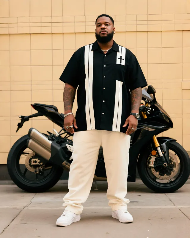 Big Boy Christian Short Sleeve Black Shirt Trousers Suit sold by Biggmans