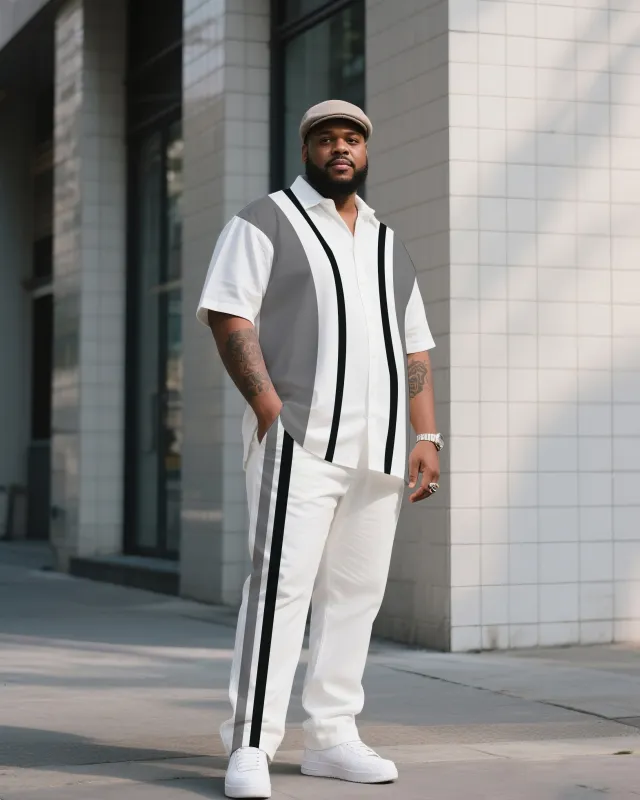 Big Boy Striped Contrast Short Sleeve Shirt Trousers Suit sold by Biggmans