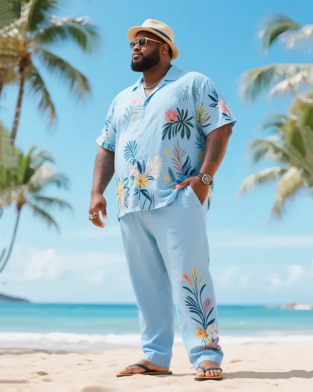 Big & Tall Men's Summer Vacation Style Color Matching Psychedelic Floral Printed Short Sleeve Shirt Trousers Cotton Linen Suit sold by Biggmans