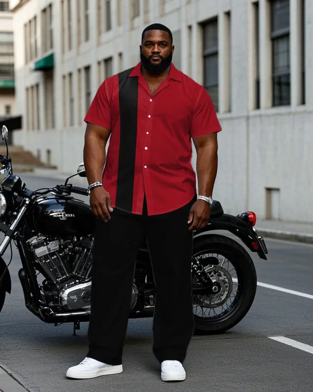 Big & Tall Men's Red & Black Color Blocked Business Short Sleeve Shirt Pants Suit sold by Biggmans