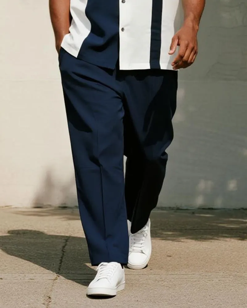 Big & Tall Men's Business Blue Colorblock Stripe Printed Pocket Short Sleeve Shirt Trousers Suit sold by Biggmans product image thumbnail 3