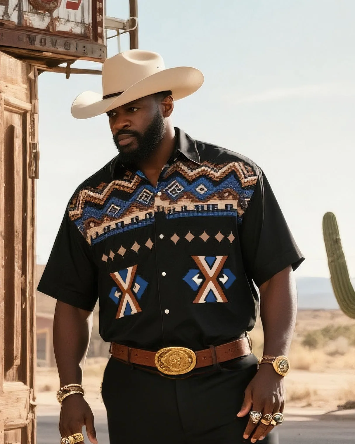 Big & Tall Men's Western Navajo Geometric Print Short Sleeve Shirt Pants Suit sold by Biggmans product image thumbnail 2