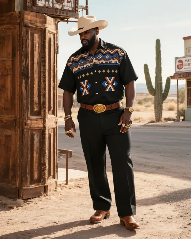 Big & Tall Men's Western Navajo Geometric Print Short Sleeve Shirt Pants Suit sold by Biggmans