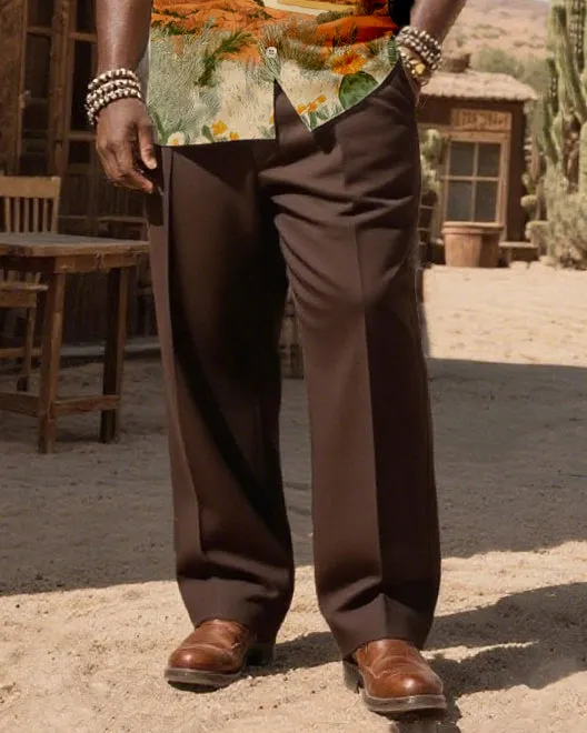 Big & Tall Men's Western Wind Desert Gold Rush Map Printing-Cuban Collar Short Sleeve Shirt Pants Suit sold by Biggmans product image thumbnail 3