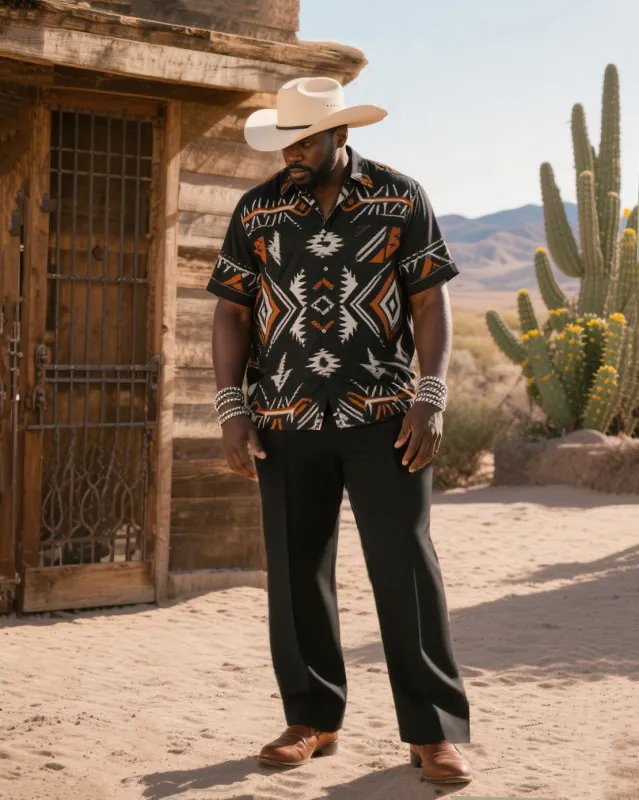 Big & Tall Men's Western Wind Diamond Sawtooth, Triangle Thunder Cloud, Arrow Feather Radiographic Print Short Sleeve Shirt And Pants Suit sold by Biggmans