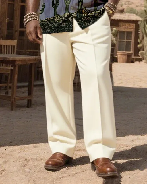 Big & Tall Men's Western Wind Desert Cactus And UFO Print-Cuban Collar Short Sleeve Shirt Pants Suit sold by Biggmans product image thumbnail 3