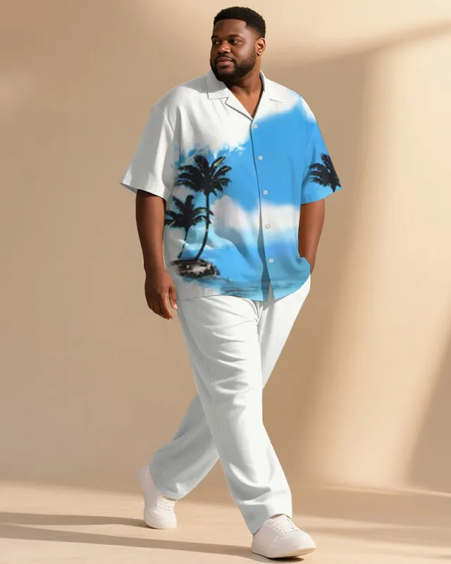 Big & Tall Men's Hawaii Blue Sky Clouds Coconut Tree Print Short Sleeve Shirt Pants Suit sold by Biggmans