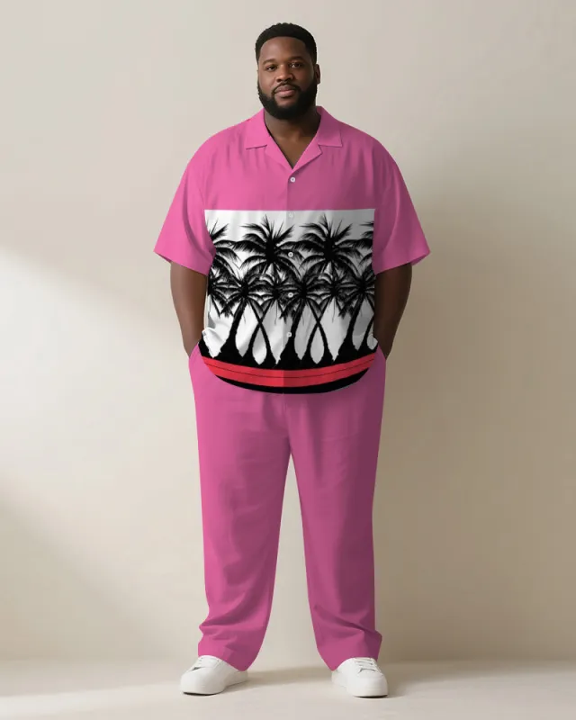 Big & Tall Men's Hawaiian Pink Stripe Colorblock Coconut Print Short Sleeve Shirt Pants Suit sold by Biggmans