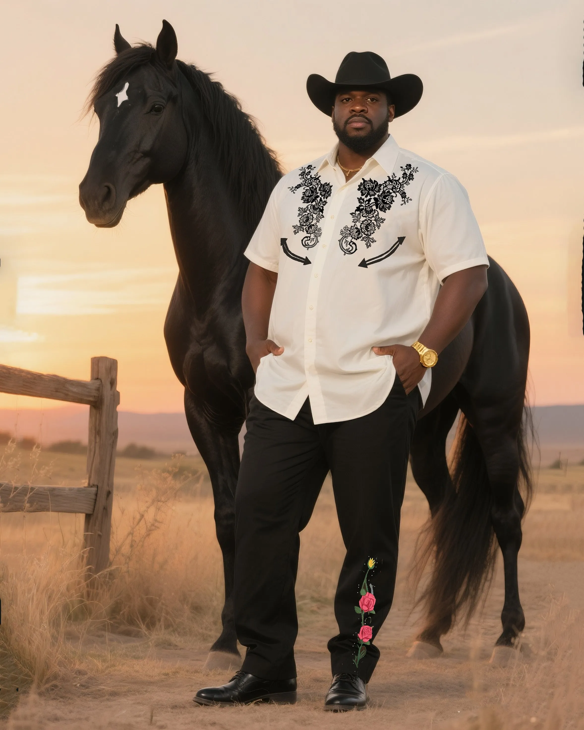 Big & Tall Men's Daily Leisure Western Style Flowers-Short Sleeve Shirt Pants Suit sold by Biggmans