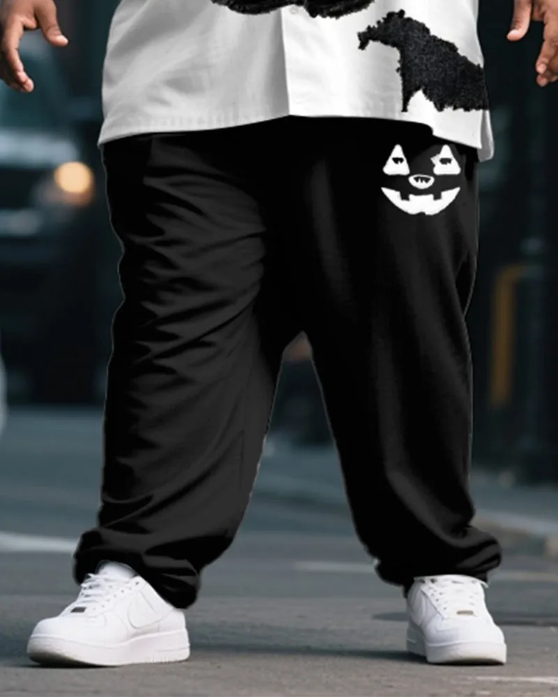 Big & Tall Men's Halloween Black And White Pumpkin Expression Print Short Sleeve Shirt Pants Suit sold by Biggmans product image thumbnail 3