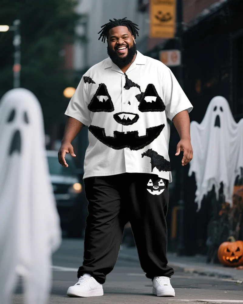 Big & Tall Men's Halloween Black And White Pumpkin Expression Print Short Sleeve Shirt Pants Suit sold by Biggmans