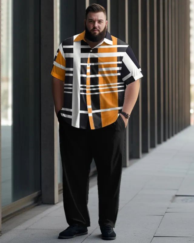 Men's Plus Size Business Simple Geometric Pattern Short Sleeve Shirt Suit sold by Biggmans