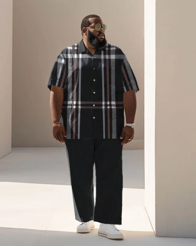 Men's Plus Size Business Classic Check Print Short Sleeve Shirt Suit sold by Biggmans