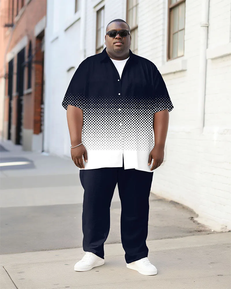Men's Plus Size Street Fashion Gradient Geometric Print Short Sleeve Shirt Trousers Suit sold by Biggmans