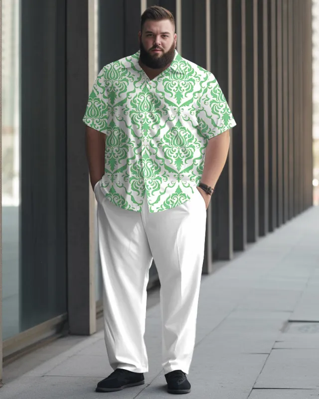Vintage Palace Style Pattern Printed Short Sleeve Shirt Trousers Suit Men's Plus Size sold by Biggmans