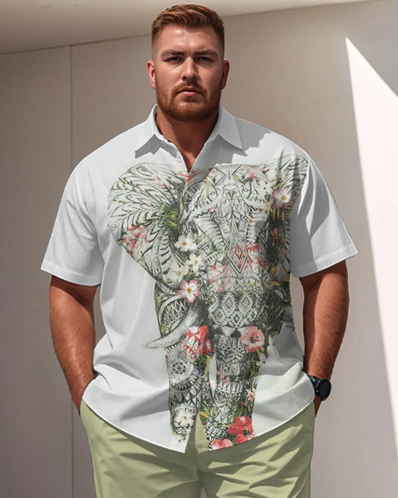 Men's Plus Size Casual Geometric Elephant Short Sleeve Shirt Trousers Suit sold by Biggmans product image thumbnail 2