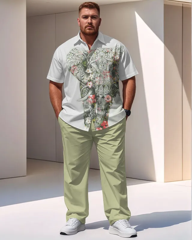 Men's Plus Size Casual Geometric Elephant Short Sleeve Shirt Trousers Suit sold by Biggmans