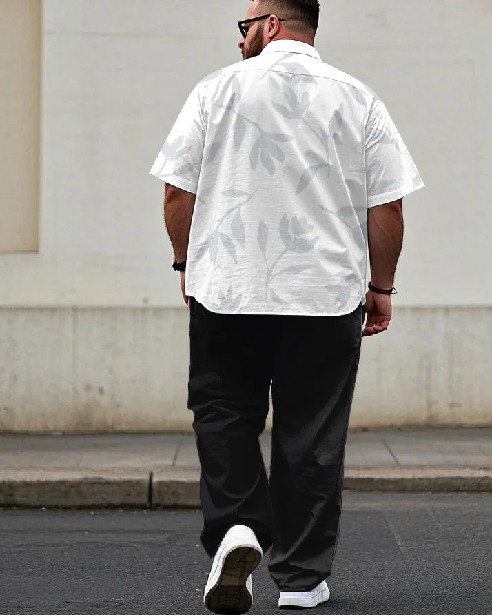 White Hawaiian Leaf Jacquard Craft Printed Shirt Trousers Suit Men's Plus Size sold by Biggmans product image thumbnail 2