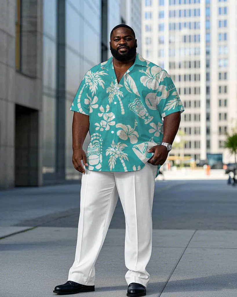 Hawaiian Player Coconut Pattern Short Sleeve Shirt Trousers Suit Men's Plus Size sold by Biggmans