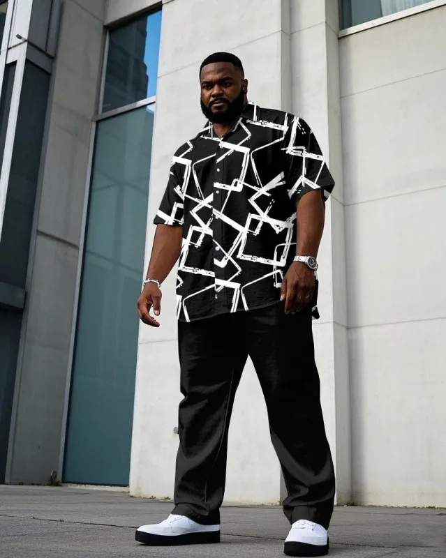 Men's Plus Size Business Casual Black Crack Short Sleeve Shirt Trousers Suit sold by Biggmans