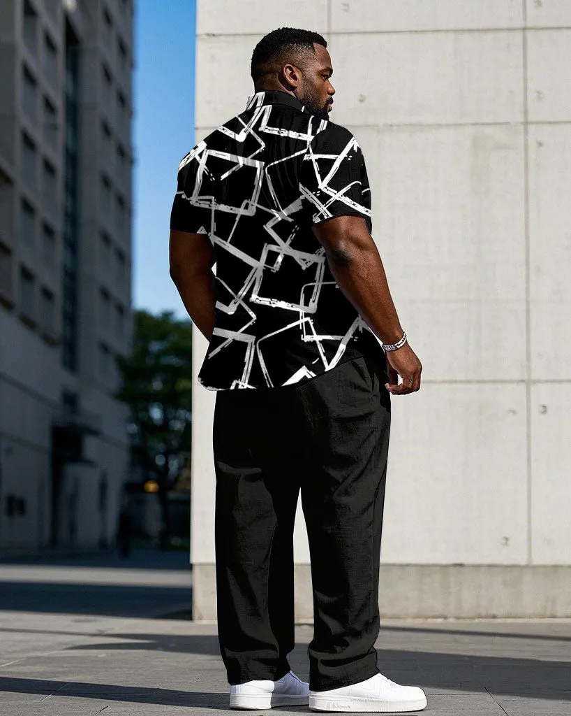 Men's Plus Size Business Casual Black Crack Short Sleeve Shirt Trousers Suit sold by Biggmans product image thumbnail 4