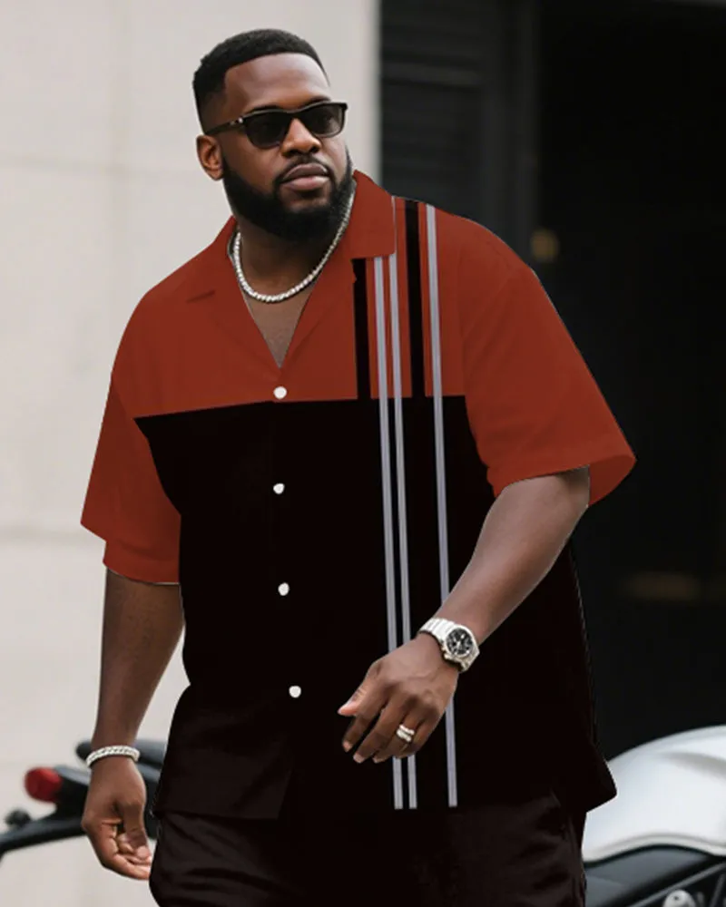 Men's Plus Size Business Black Red Striped Print Short Sleeve Shirt Trousers Suit sold by Biggmans product image thumbnail 2